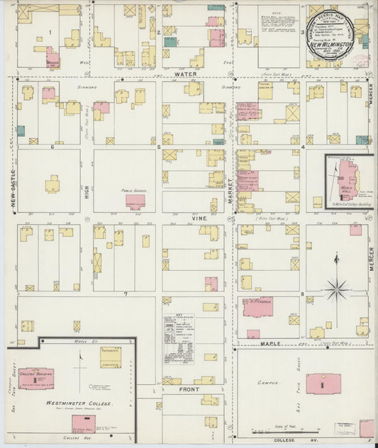 Sanborn Fire Insurance Map from New Wilmington, Lawrence County, Pennsylvania (1895), Sheet #0001 - Historic Sanborn Fire Insurance Map Print, vintage old map wall art, antique decor, genealogy gift, Pennsylvania Pennsylvania map