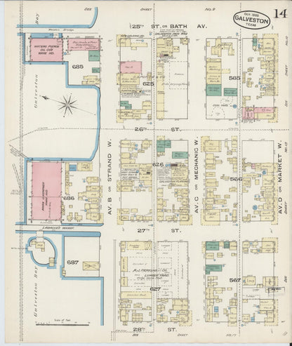 Sanborn Fire Insurance Map from Galveston, Galveston County, Texas (1885), Sheet #0014 - Complete Map Set gallery image, historic Sanborn map, vintage wall art, Texas Texas