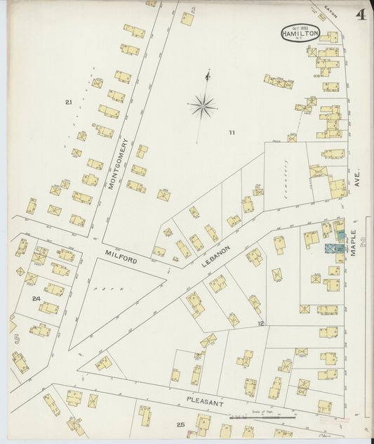 Sanborn Fire Insurance Map from Hamilton, Madison County, New York (1893), Sheet #0004 - Historic Sanborn Fire Insurance Map Print, vintage old map wall art, antique decor, genealogy gift, New York New York map