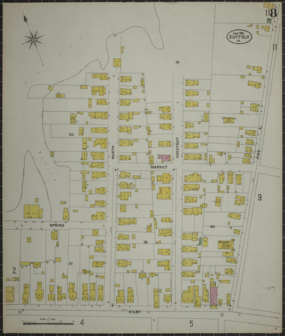 Sanborn Fire Insurance Map from Suffolk, Independent Cities, Virginia (1903), Sheet #0008 - Historic Sanborn Fire Insurance Map Print, vintage old map wall art, antique decor, genealogy gift, Virginia Virginia map