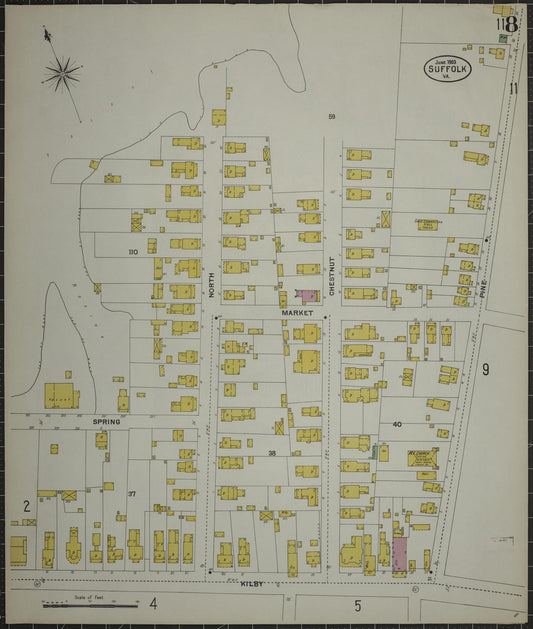 Sanborn Fire Insurance Map from Suffolk, Independent Cities, Virginia (1903), Sheet #0008 - Historic Sanborn Fire Insurance Map Print, vintage old map wall art, antique decor, genealogy gift, Virginia Virginia map