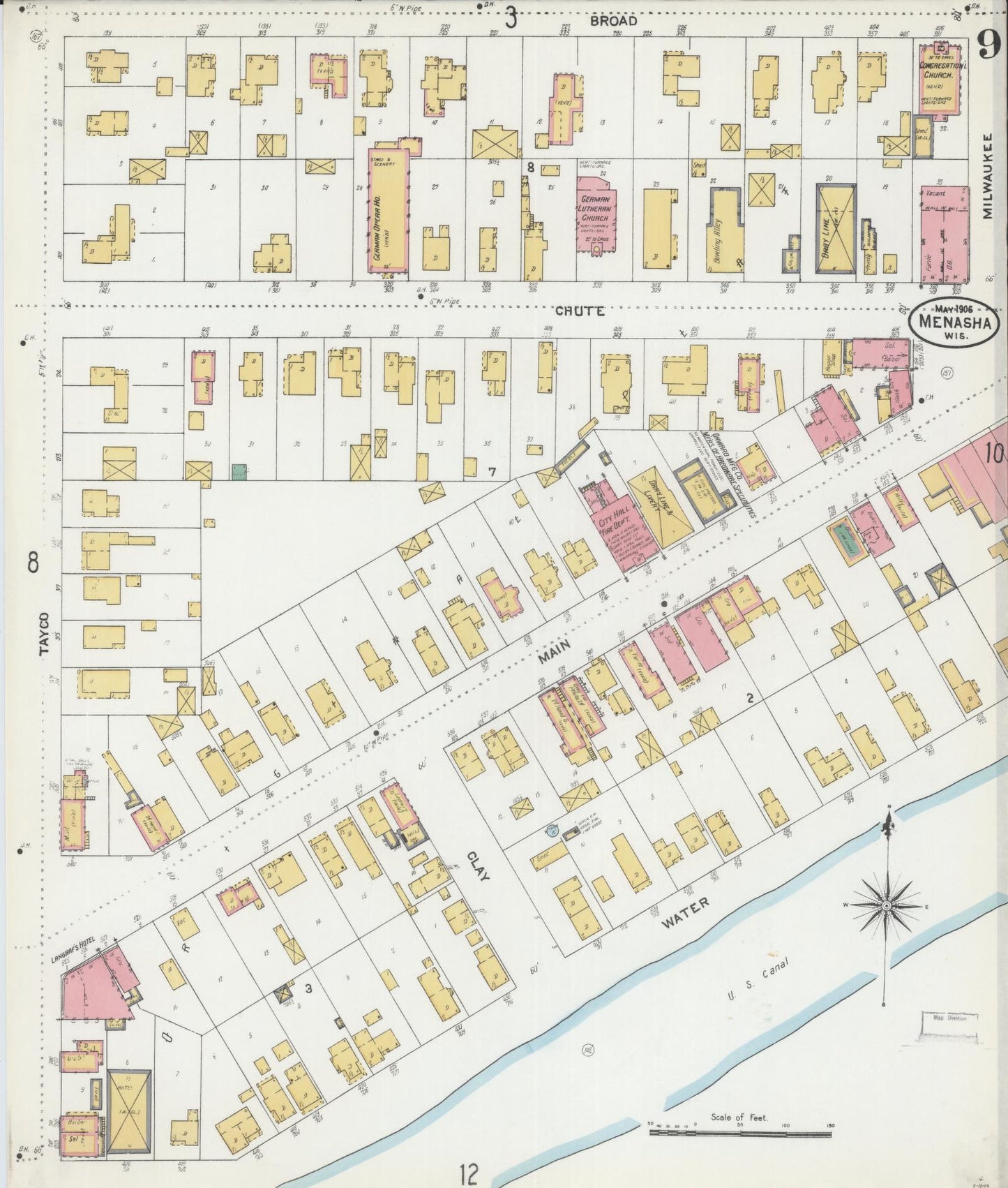 Sanborn Fire Insurance Map from Menasha, Winnebago County, Wisconsin (1906), Sheet #0009 - Complete Map Set gallery image, historic Sanborn map, vintage wall art, Wisconsin Wisconsin