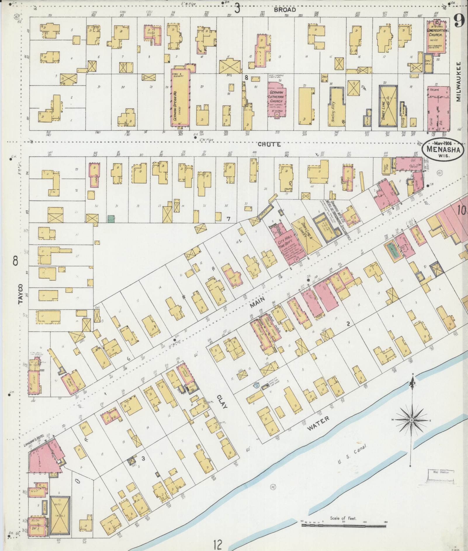Sanborn Fire Insurance Map from Menasha, Winnebago County, Wisconsin (1906), Sheet #0009 - Complete Map Set gallery image, historic Sanborn map, vintage wall art, Wisconsin Wisconsin