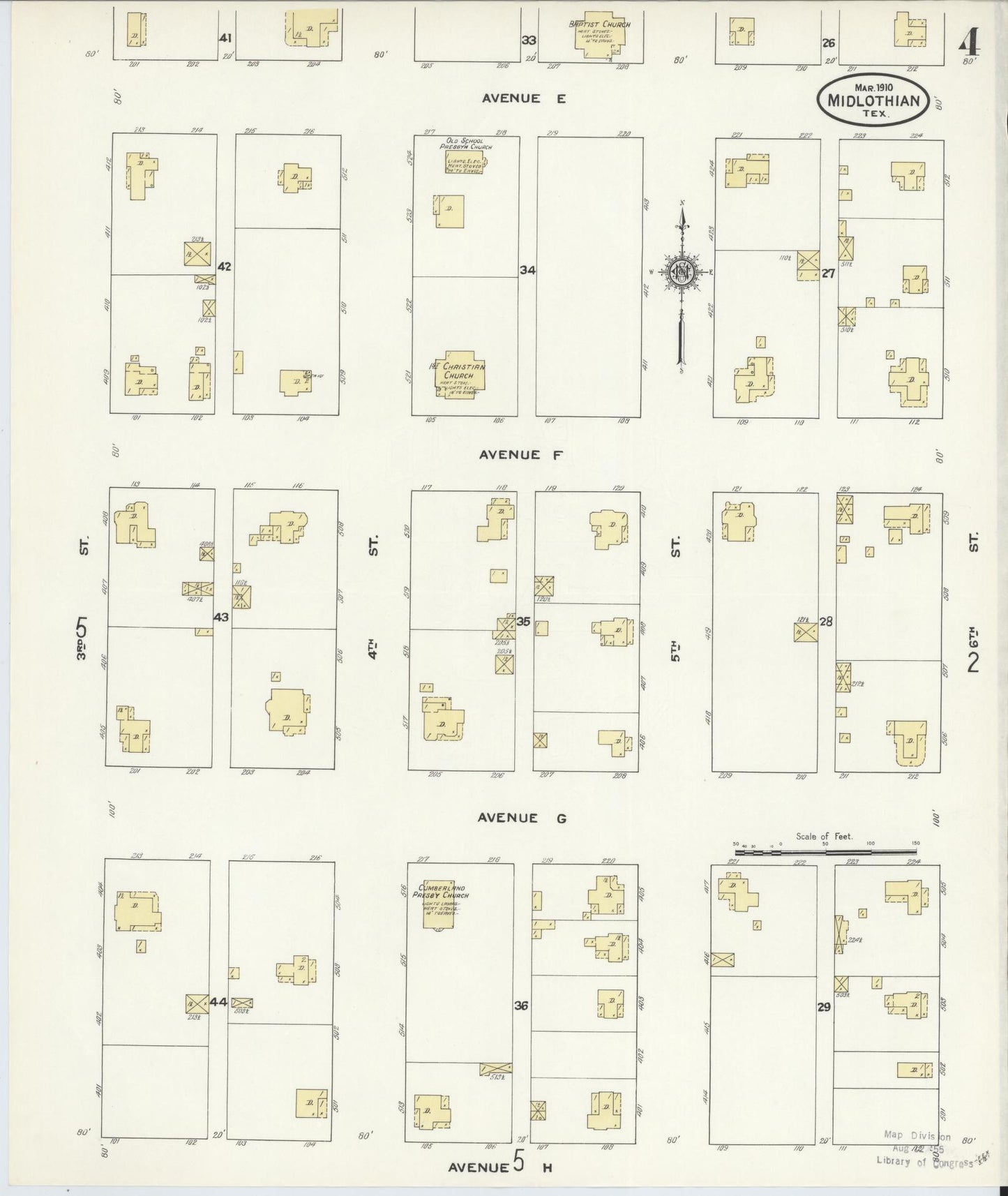 Sanborn Fire Insurance Map from Midlothian, Ellis County, Texas (1910), Sheet #0004 - Historic Sanborn Fire Insurance Map Print, vintage old map wall art, antique decor, genealogy gift, Texas Texas map