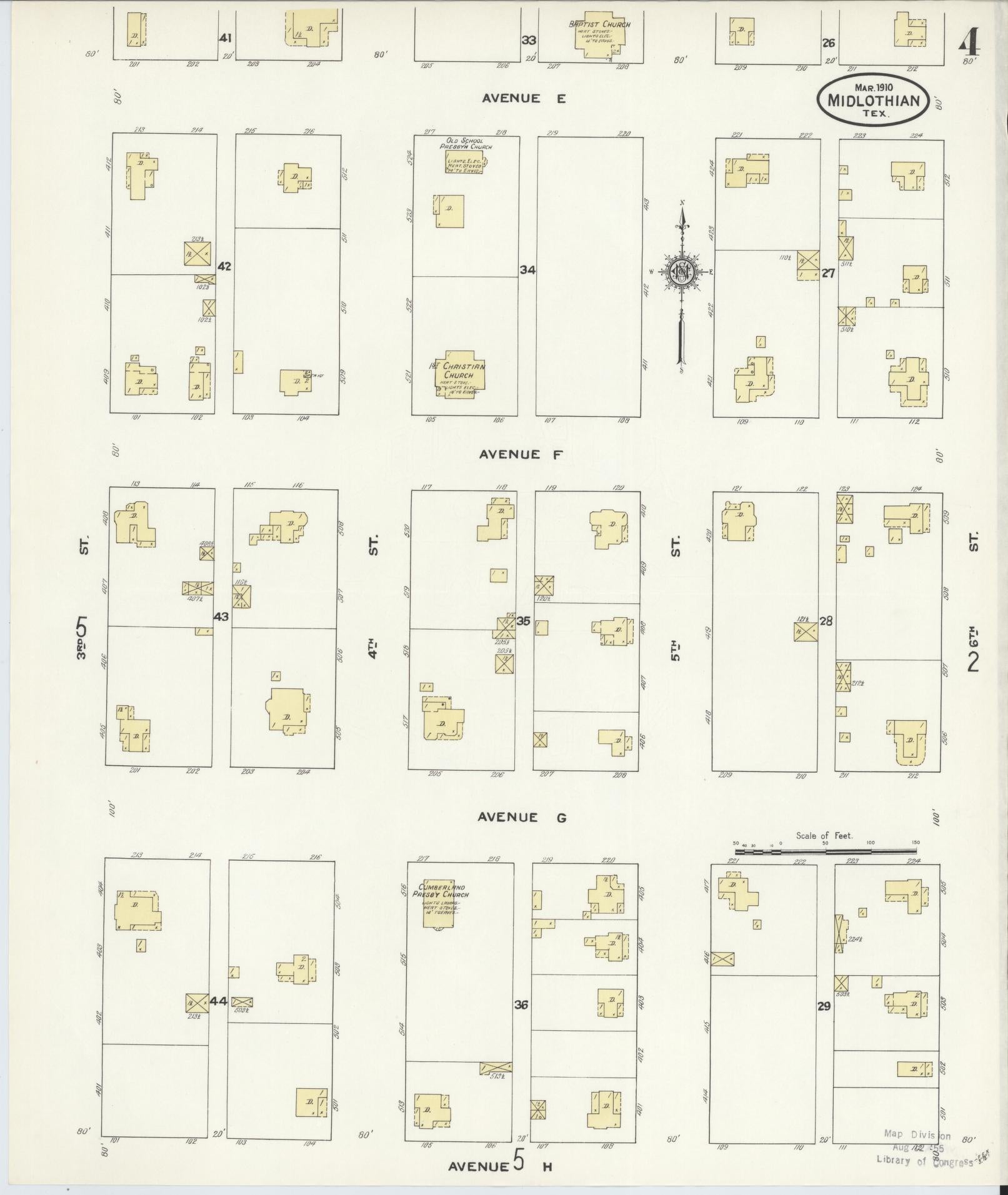 Sanborn Fire Insurance Map from Midlothian, Ellis County, Texas (1910), Sheet #0004 - Historic Sanborn Fire Insurance Map Print, vintage old map wall art, antique decor, genealogy gift, Texas Texas map