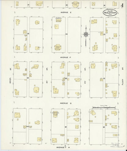 Sanborn Fire Insurance Map from Midlothian, Ellis County, Texas (1910), Sheet #0004 - Historic Sanborn Fire Insurance Map Print, vintage old map wall art, antique decor, genealogy gift, Texas Texas map