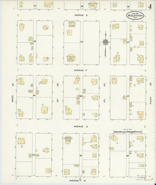 Sanborn Fire Insurance Map from Midlothian, Ellis County, Texas (1910), Sheet #0004 - Historic Sanborn Fire Insurance Map Print, vintage old map wall art, antique decor, genealogy gift, Texas Texas map