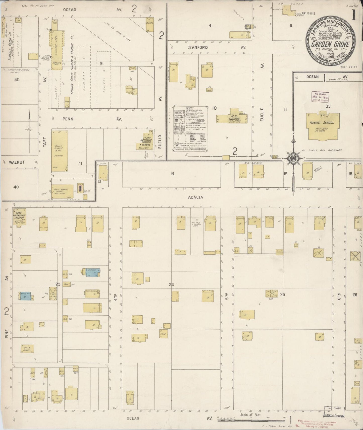 Sanborn Fire Insurance Map from Garden Grove, Orange County, California. (1915) – Historic Sanborn Fire Insurance Map Print