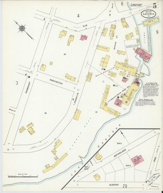 Sanborn Fire Insurance Map from Laconia, Belknap County, New Hampshire (1911), Sheet #0005 - Historic Sanborn Fire Insurance Map Print, vintage old map wall art, antique decor, genealogy gift, New Hampshire New Hampshire map