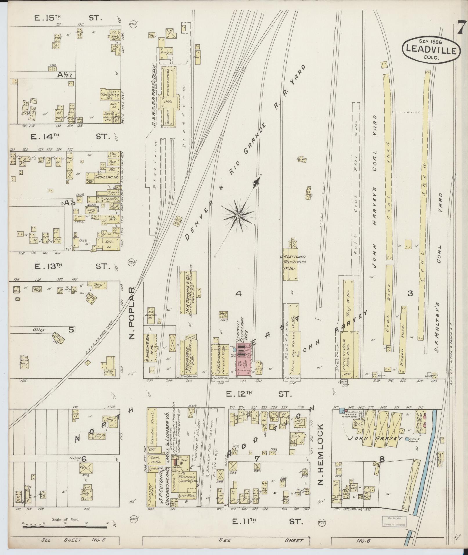 Sanborn Fire Insurance Map from Leadville, Lake County, Colorado (1886), Sheet #0007 - Complete Map Set gallery image, historic Sanborn map, vintage wall art, Colorado Colorado