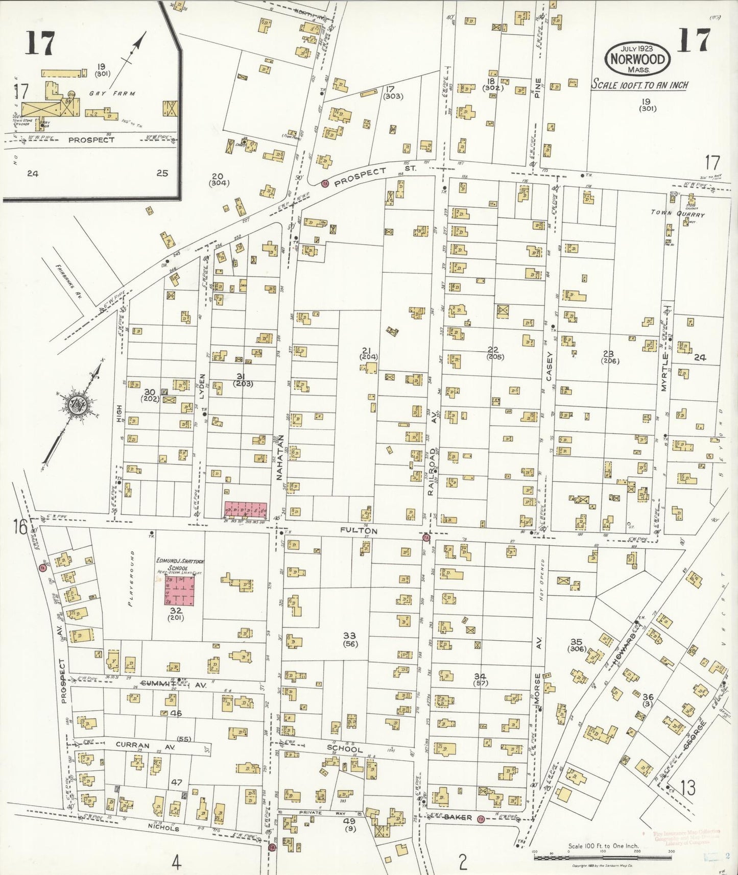 Sanborn Fire Insurance Map from Norwood, Norfolk County, Massachusetts (1923), Sheet #0017 - Complete Map Set gallery image, historic Sanborn map, vintage wall art, Massachusetts Massachusetts