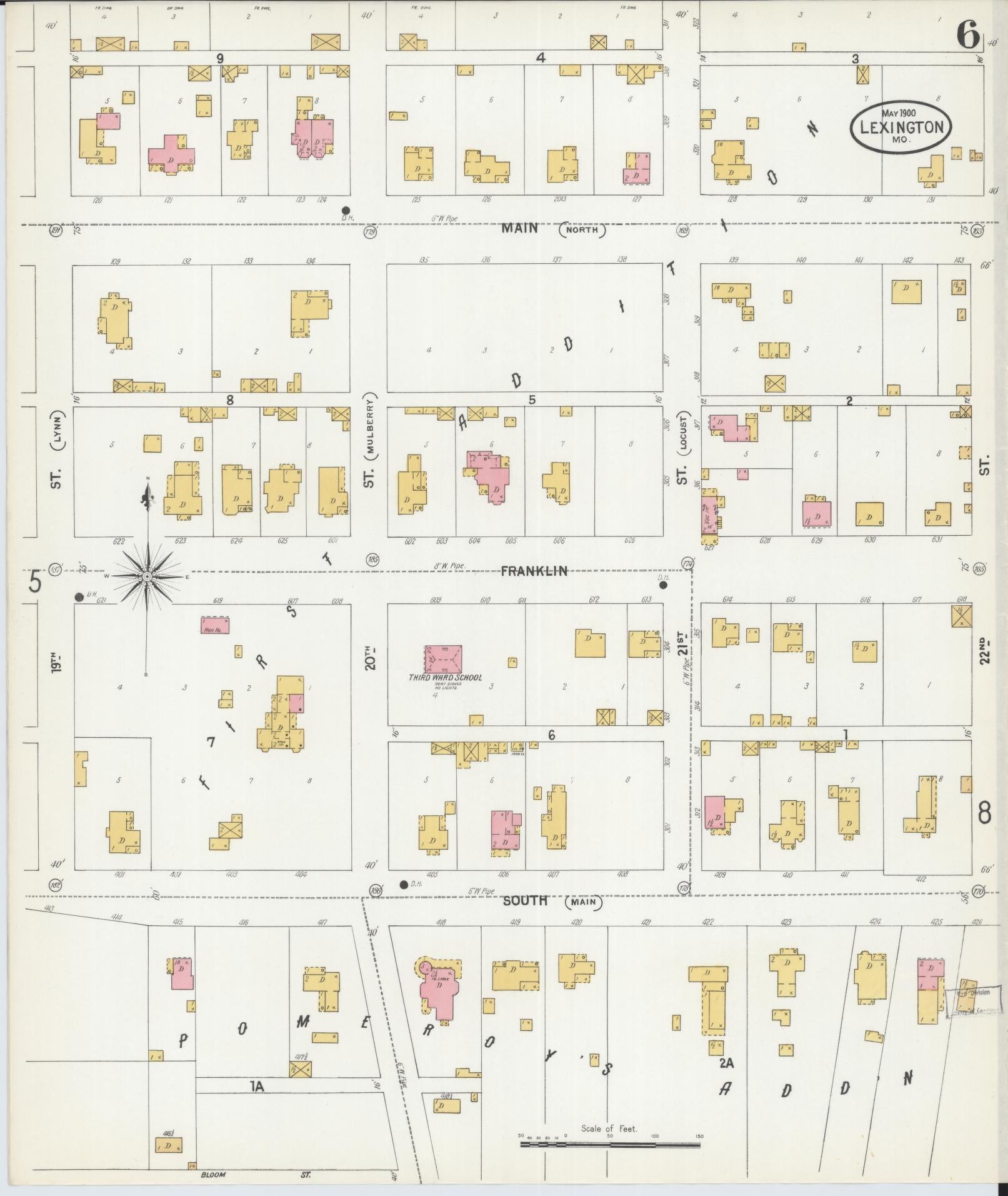 Sanborn Fire Insurance Map from Lexington, Lafayette County, Missouri (1900), Sheet #0006 - Historic Sanborn Fire Insurance Map Print, vintage old map wall art, antique decor, genealogy gift, Missouri Missouri map