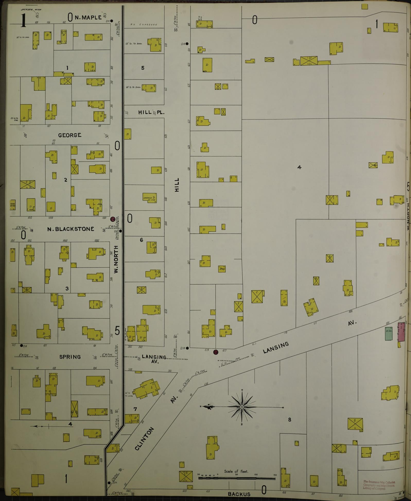 Sanborn Fire Insurance Map from Jackson, Jackson County, Michigan (1907), Sheet #0001 - Complete Map Set gallery image, historic Sanborn map, vintage wall art, Michigan Michigan