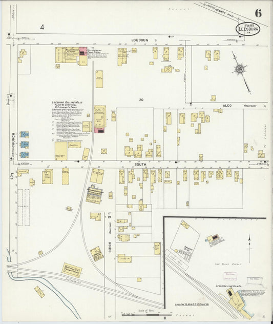 Sanborn Fire Insurance Map from Leesburg, Loudoun County, Virginia (1912), Sheet #0006 - Historic Sanborn Fire Insurance Map Print, vintage old map wall art, antique decor, genealogy gift, Virginia Virginia map