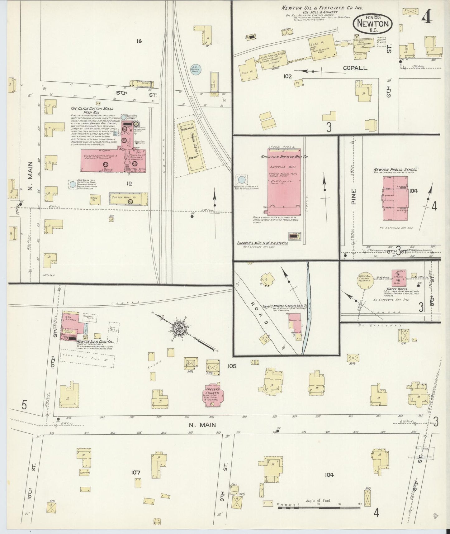 Sanborn Fire Insurance Map from Newton, Catawba County, North Carolina (1913), Sheet #0004 - Historic Sanborn Fire Insurance Map Print, vintage old map wall art, antique decor, genealogy gift, North Carolina North Carolina map
