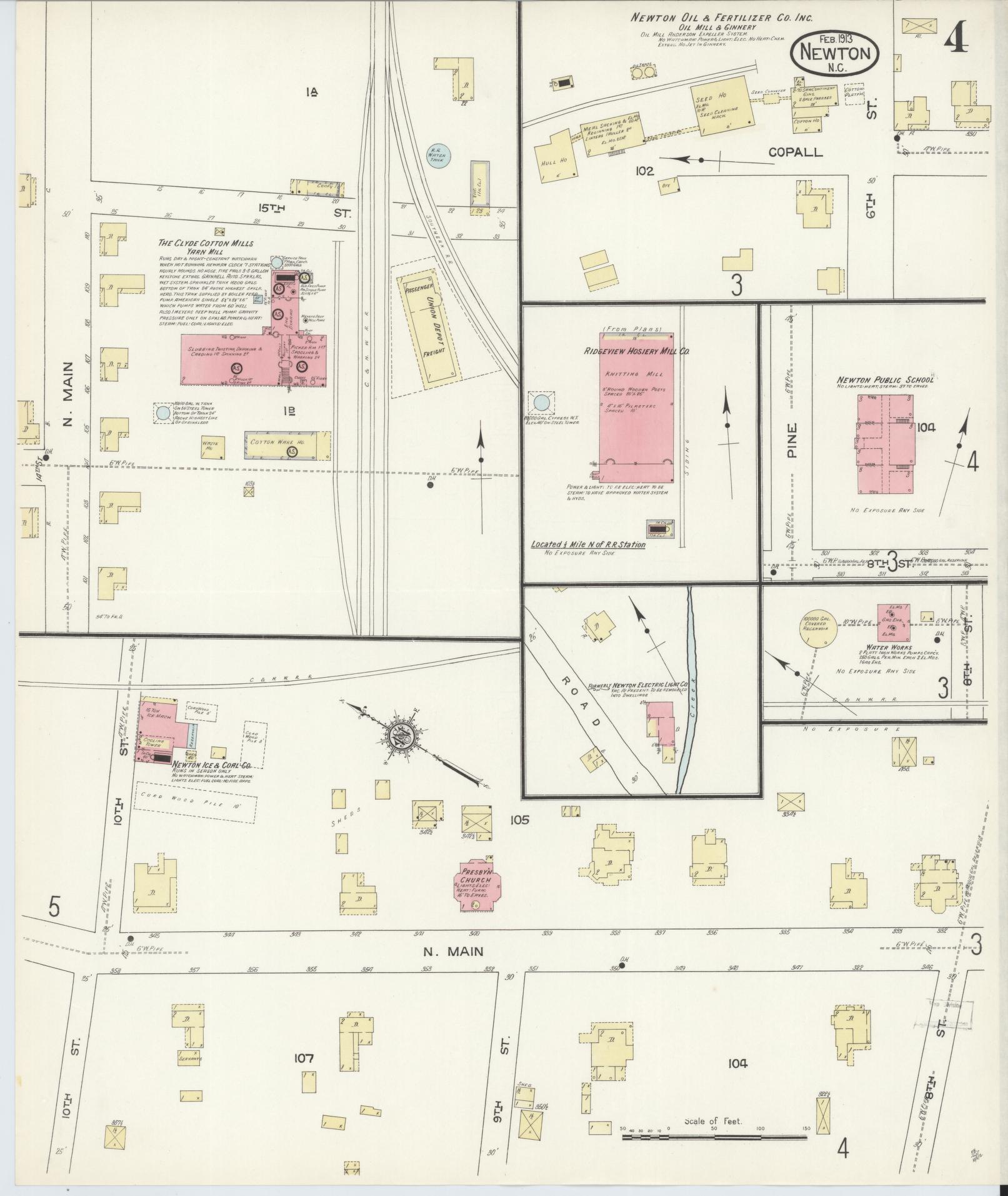Sanborn Fire Insurance Map from Newton, Catawba County, North Carolina (1913), Sheet #0004 - Historic Sanborn Fire Insurance Map Print, vintage old map wall art, antique decor, genealogy gift, North Carolina North Carolina map
