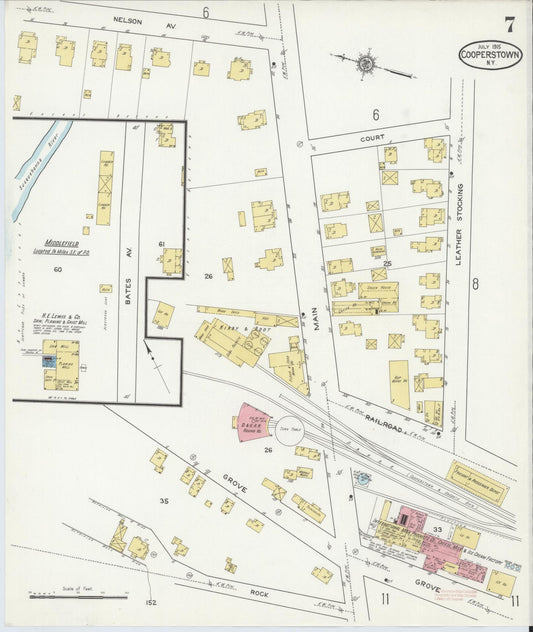 Sanborn Fire Insurance Map from Cooperstown, Otsego County, New York (1915), Sheet #0007 - Historic Sanborn Fire Insurance Map Print, vintage old map wall art, antique decor, genealogy gift, New York New York map