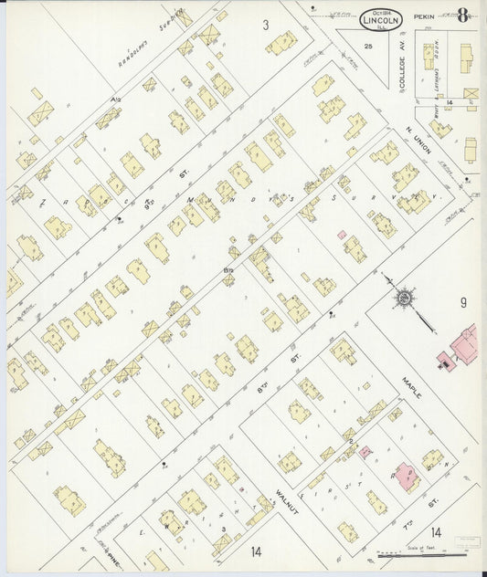Sanborn Fire Insurance Map from Lincoln, Logan County, Illinois (1914), Sheet #0008 - Historic Sanborn Fire Insurance Map Print, vintage old map wall art, antique decor, genealogy gift, Illinois Illinois map