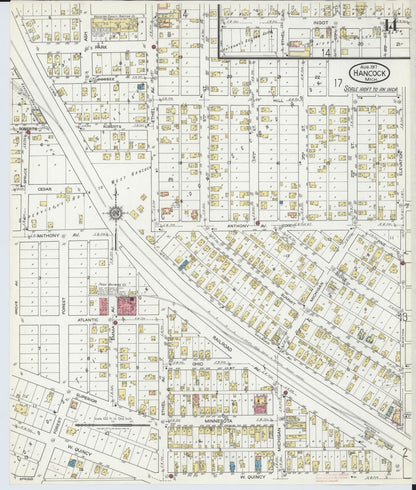 Sanborn Fire Insurance Map from Hancock, Houghton County, Michigan (1917), Sheet #0014 - Historic Sanborn Fire Insurance Map Print, vintage old map wall art, antique decor, genealogy gift, Michigan Michigan map