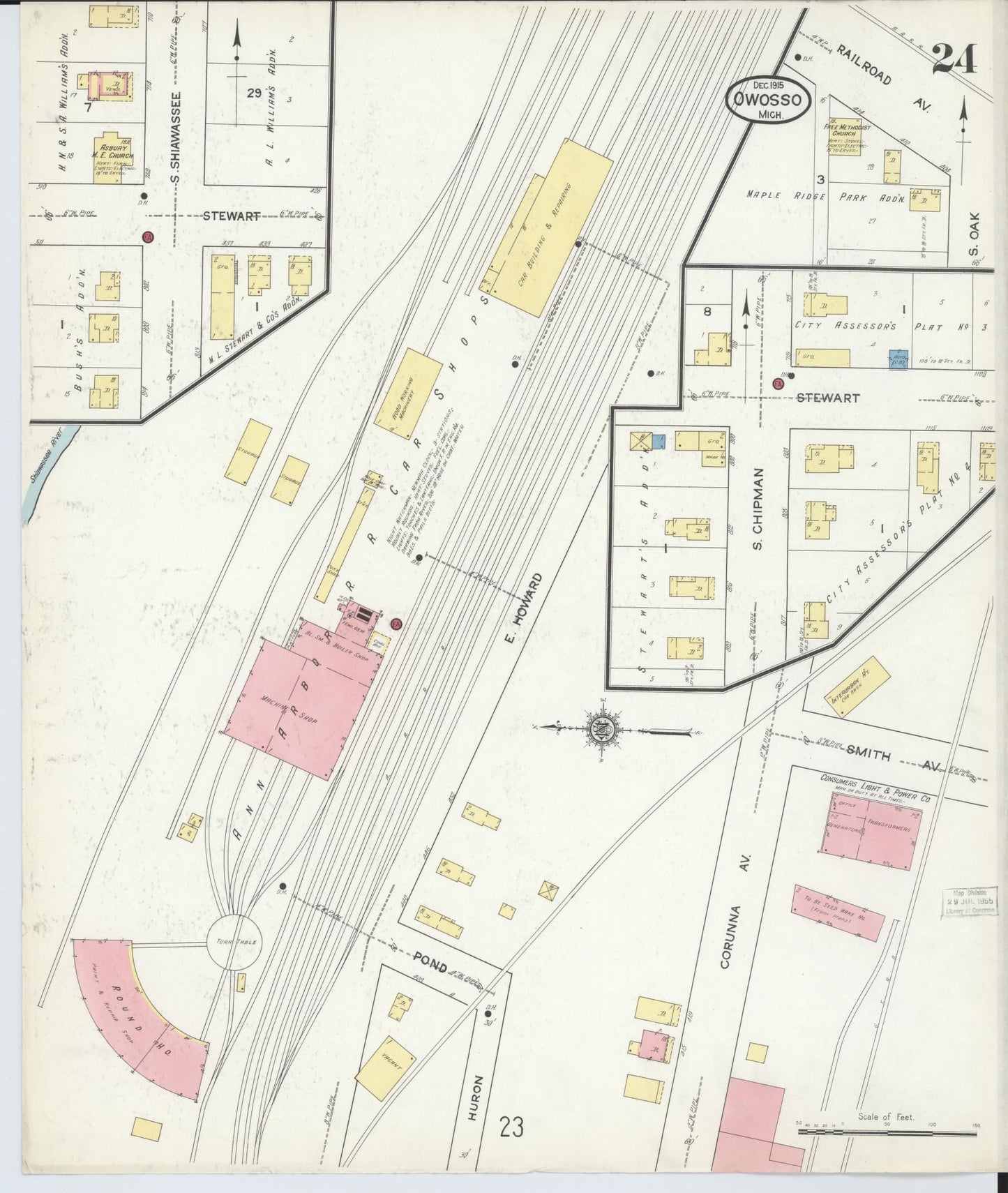 Sanborn Fire Insurance Map from Owosso, Shiawassee County, Michigan (1915), Sheet #0024 - Complete Map Set gallery image, historic Sanborn map, vintage wall art, Michigan Michigan