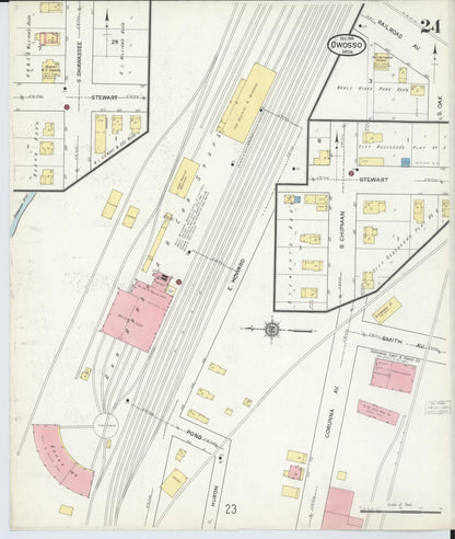 Sanborn Fire Insurance Map from Owosso, Shiawassee County, Michigan (1915), Sheet #0024 - Complete Map Set gallery image, historic Sanborn map, vintage wall art, Michigan Michigan