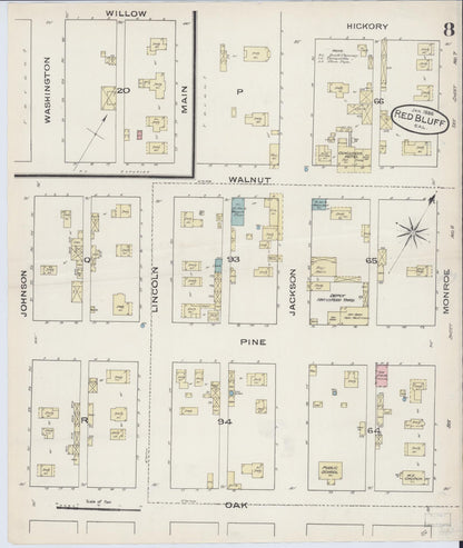 Sanborn Fire Insurance Map from Red Bluff, Tehama County, California (1886), Sheet #0008 - Complete Map Set gallery image, historic Sanborn map, vintage wall art, California California