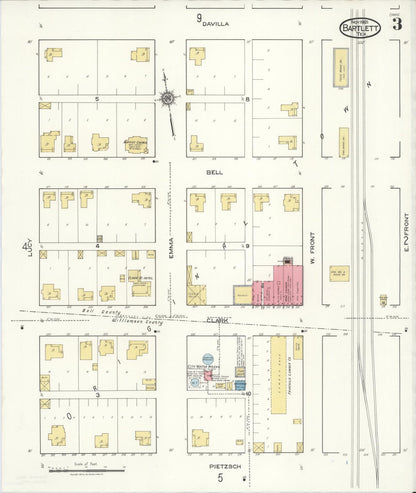 Sanborn Fire Insurance Map from Bartlett, Bell and Williamson Counties, Texas (1921), Sheet #0003 - Complete Map Set gallery image, historic Sanborn map, vintage wall art, Texas Texas