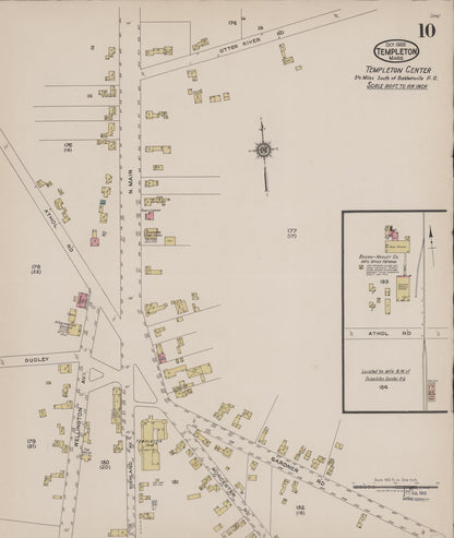 Sanborn Fire Insurance Map from Templeton, Worcester County, Massachusetts (1922), Sheet #0010 - Complete Map Set gallery image, historic Sanborn map, vintage wall art, Massachusetts Massachusetts