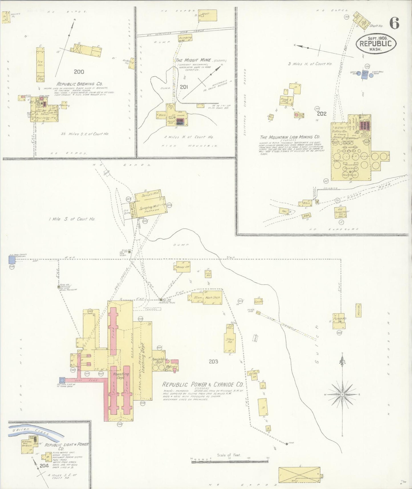 Sanborn Fire Insurance Map from Republic, Ferry County, Washington (1908), Sheet #0006 - Historic Sanborn Fire Insurance Map Print, vintage old map wall art, antique decor, genealogy gift, Washington Washington map