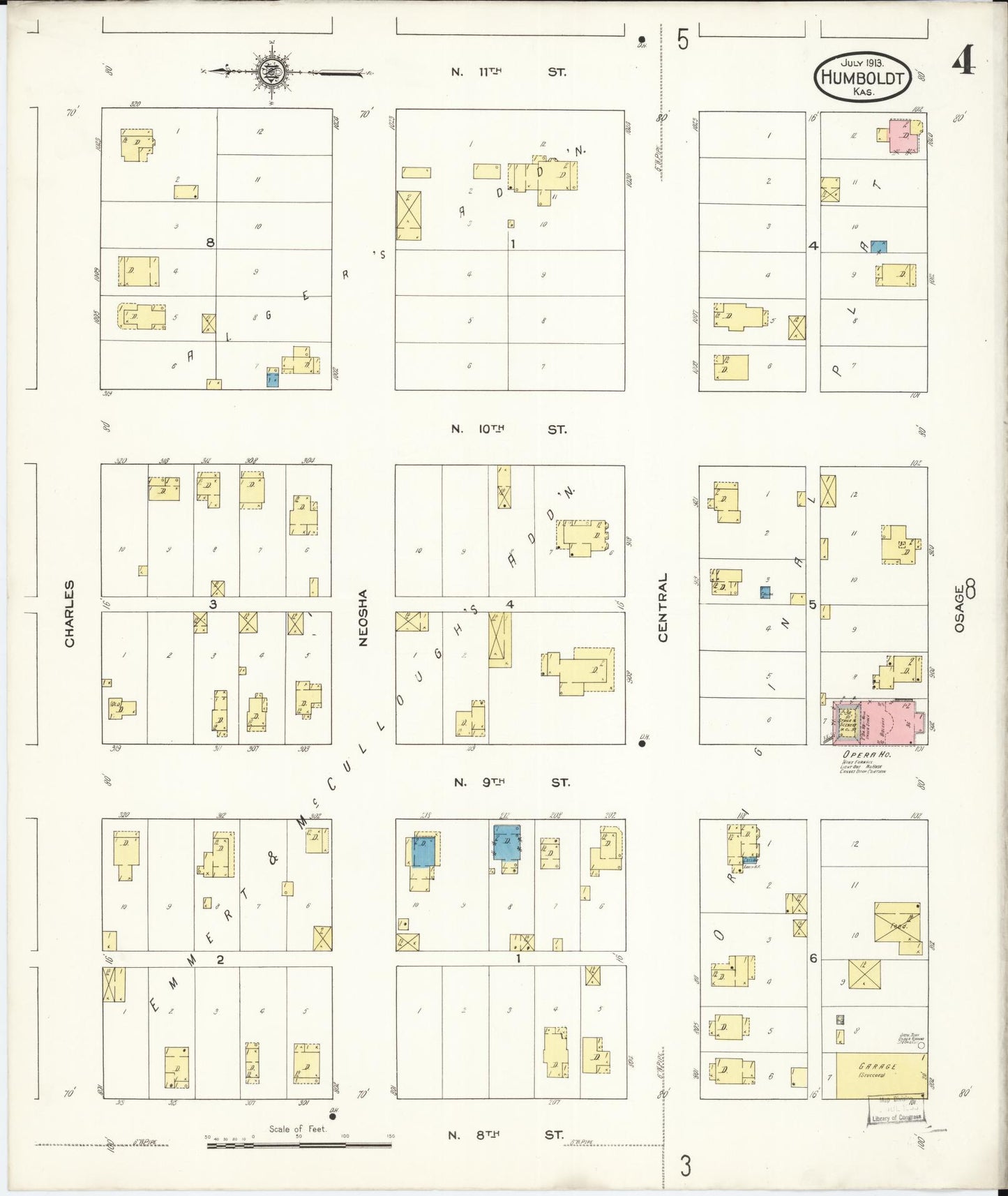 Sanborn Fire Insurance Map from Humboldt, Allen County, Kansas (1913), Sheet #0004 - Complete Map Set gallery image, historic Sanborn map, vintage wall art, Kansas Kansas