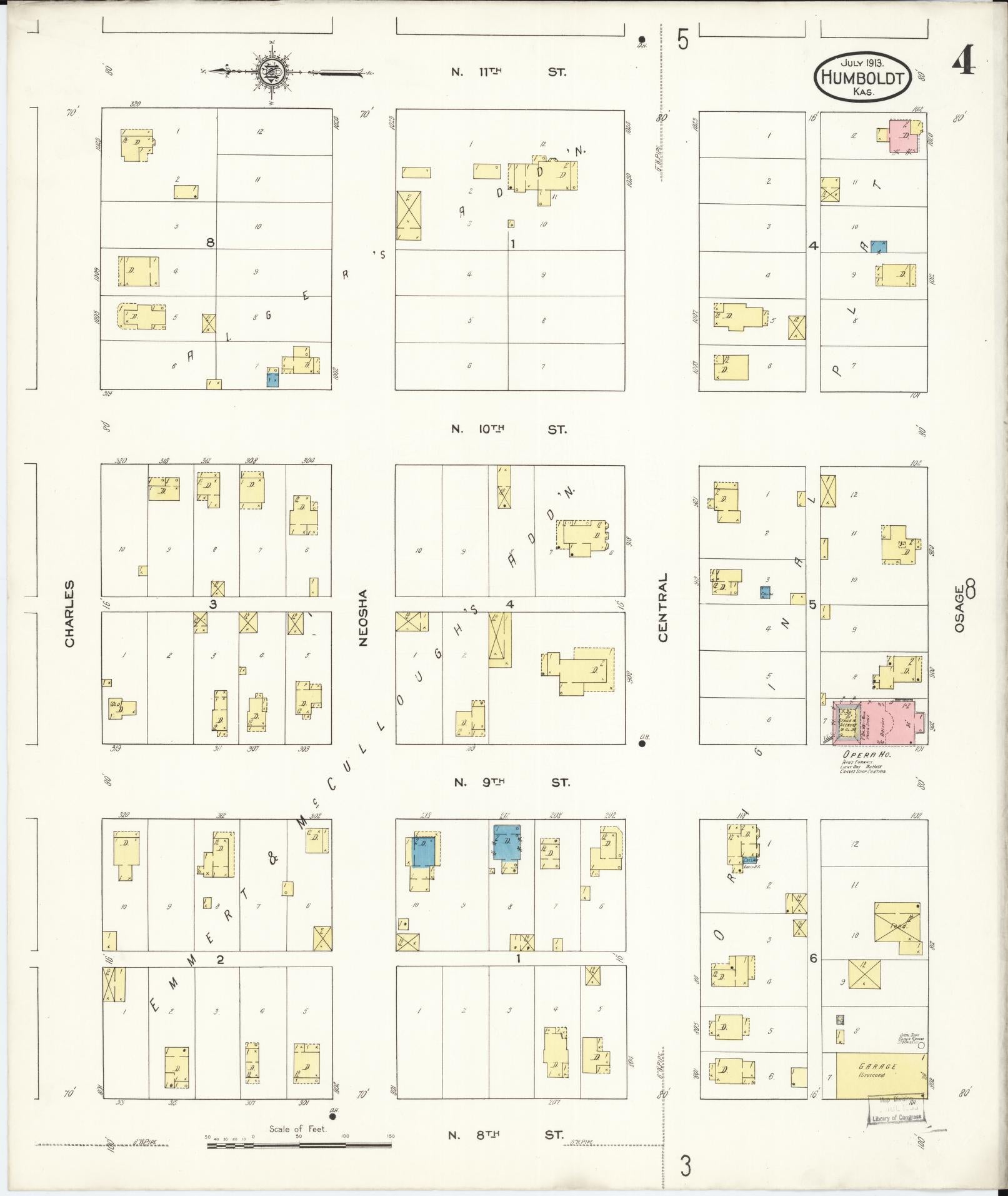 Sanborn Fire Insurance Map from Humboldt, Allen County, Kansas (1913), Sheet #0004 - Complete Map Set gallery image, historic Sanborn map, vintage wall art, Kansas Kansas