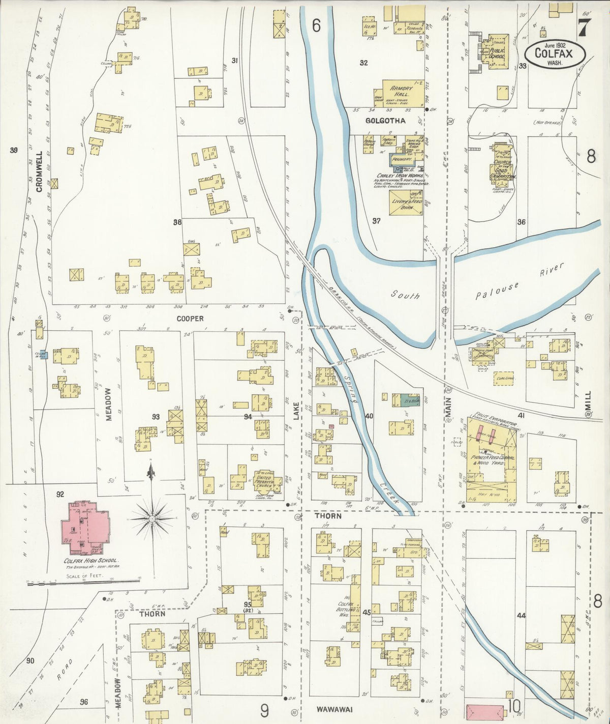 Sanborn Fire Insurance Map from Colfax, Whitman County, Washington (1902), Sheet #0007 - Historic Sanborn Fire Insurance Map Print, vintage old map wall art, antique decor, genealogy gift, Washington Washington map