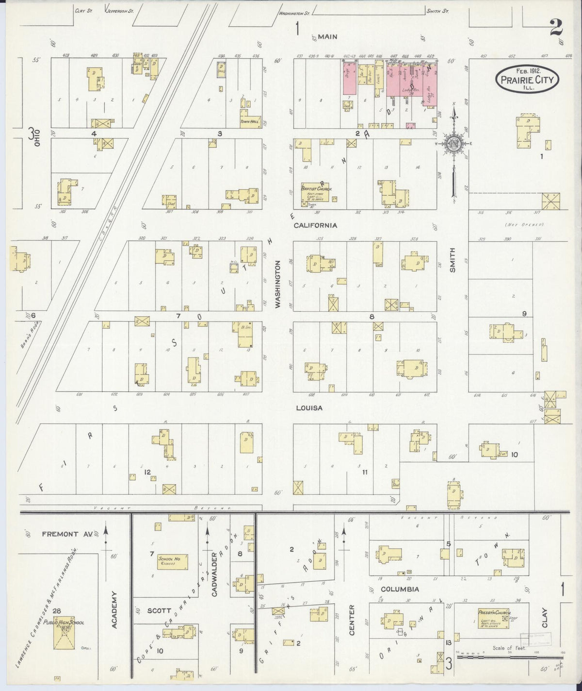 Sanborn Fire Insurance Map from Prairie City, Mcdonough County, Illinois (1912), Sheet #0002 - Complete Map Set gallery image, historic Sanborn map, vintage wall art, Illinois Illinois