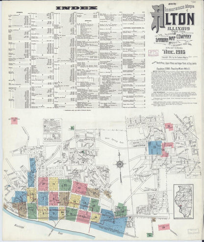Sanborn Fire Insurance Map from Alton, Madison County, Illinois (1915), Sheet #0001 - Complete Map Set gallery image, historic Sanborn map, vintage wall art, Illinois Illinois
