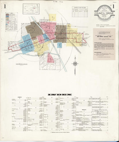Sanborn Fire Insurance Map from Council Grove, Morris County, Kansas (1944), Sheet #0001 - Complete Map Set gallery image, historic Sanborn map, vintage wall art, Kansas Kansas
