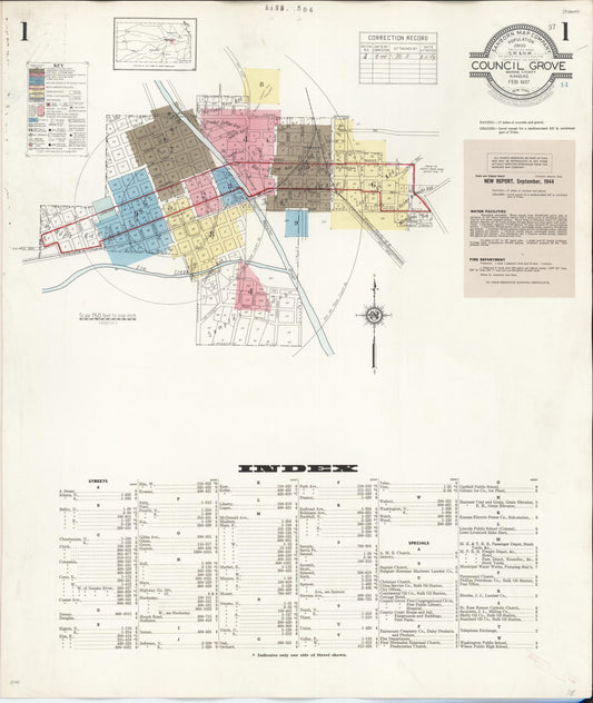 Sanborn Fire Insurance Map from Council Grove, Morris County, Kansas (1944), Sheet #0001 - Complete Map Set gallery image, historic Sanborn map, vintage wall art, Kansas Kansas