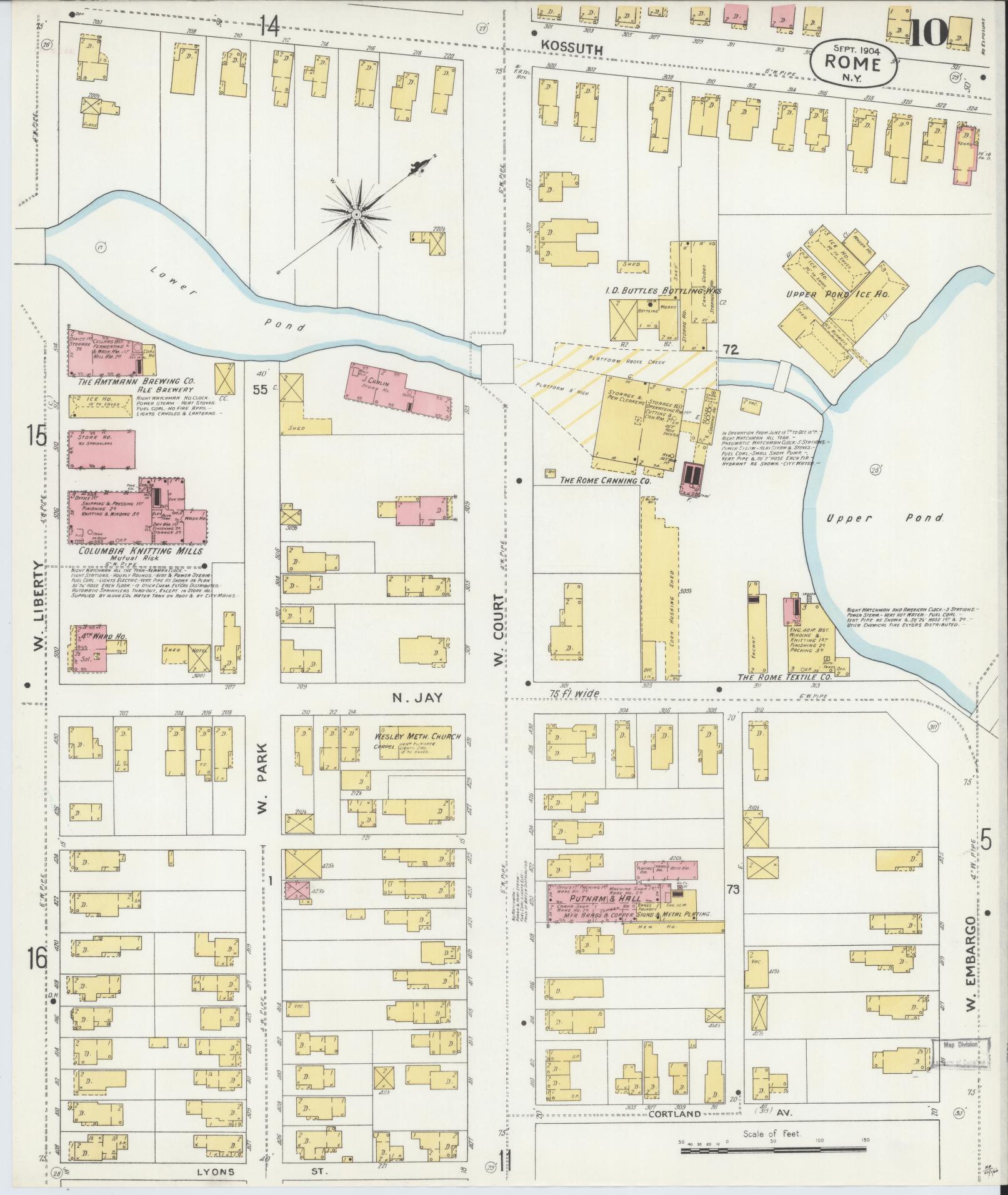 Sanborn Fire Insurance Map from Rome, Oneida County, New York (1904), Sheet #0010 - Historic Sanborn Fire Insurance Map Print, vintage old map wall art, antique decor, genealogy gift, New York New York map