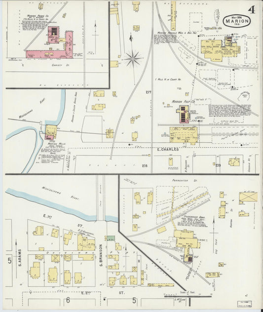 Sanborn Fire Insurance Map from Marion, Grant County, Indiana (1896), Sheet #0004 - Historic Sanborn Fire Insurance Map Print, vintage old map wall art, antique decor, genealogy gift, Indiana Indiana map