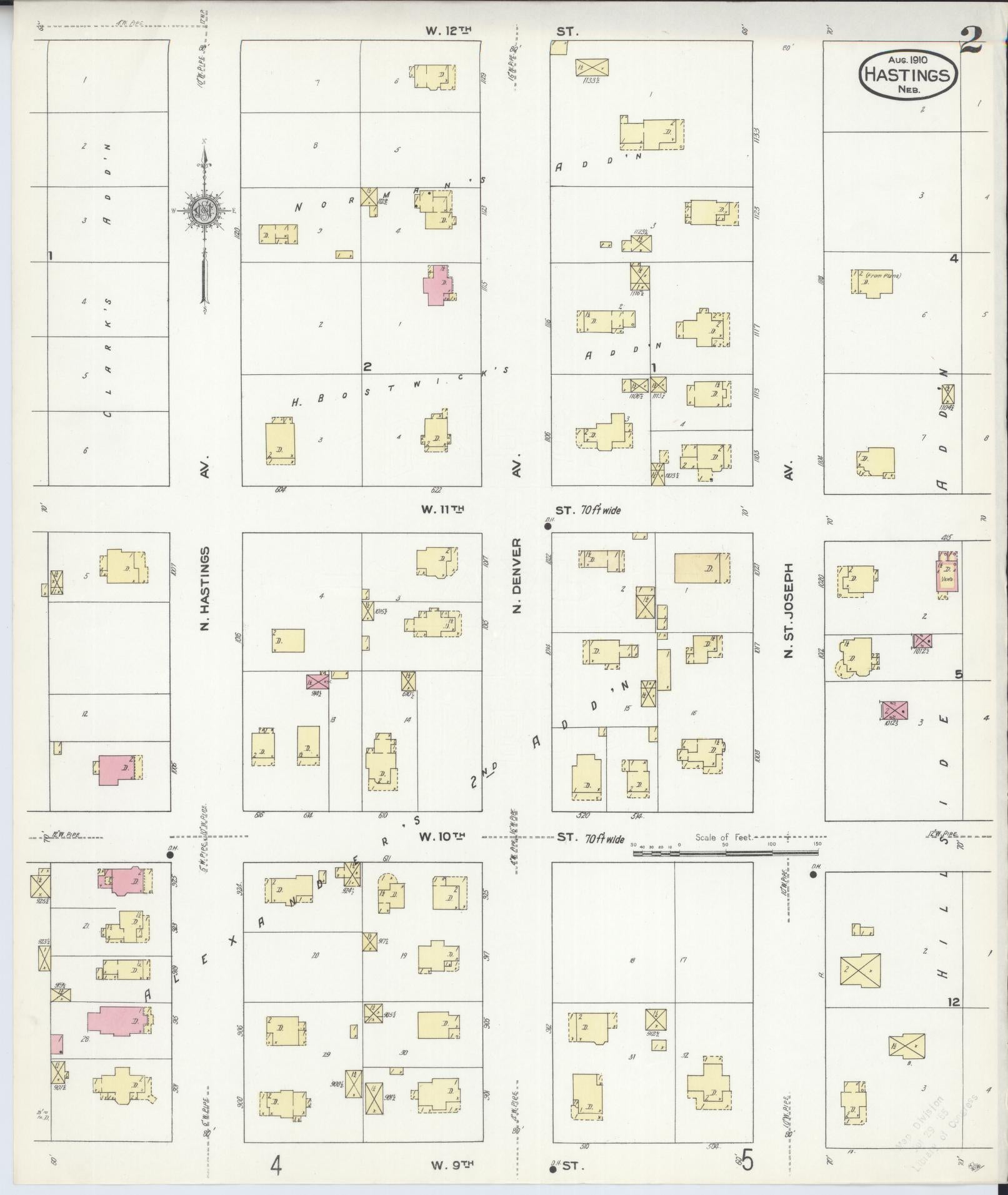 Sanborn Fire Insurance Map from Hastings, Adams County, Nebraska (1910), Sheet #0002 - Historic Sanborn Fire Insurance Map Print, vintage old map wall art, antique decor, genealogy gift, Nebraska Nebraska map