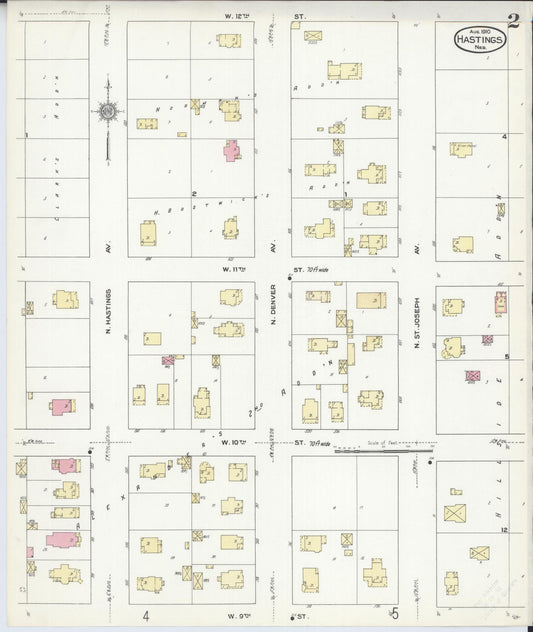 Sanborn Fire Insurance Map from Hastings, Adams County, Nebraska (1910), Sheet #0002 - Historic Sanborn Fire Insurance Map Print, vintage old map wall art, antique decor, genealogy gift, Nebraska Nebraska map