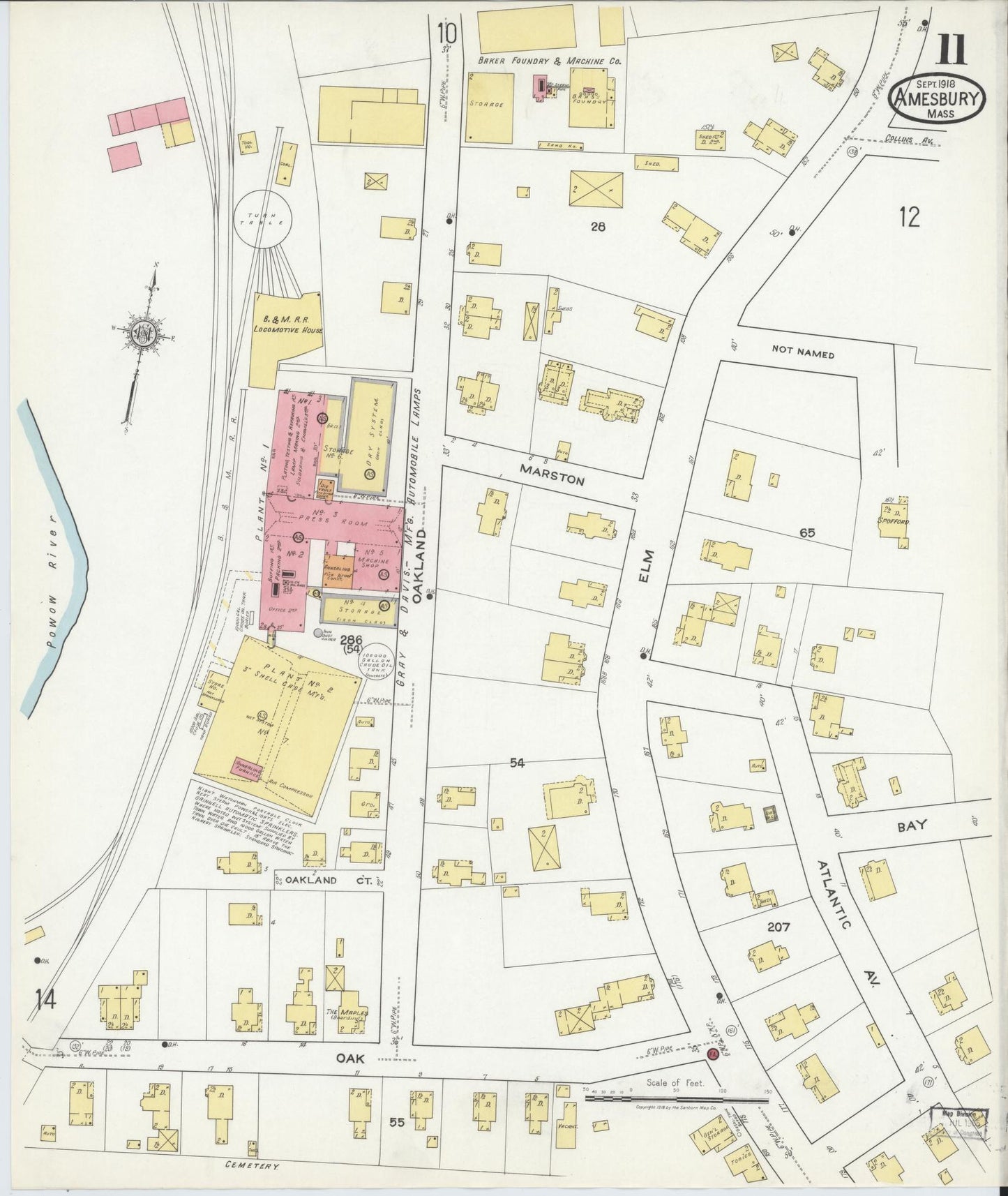 Sanborn Fire Insurance Map from Amesbury, Essex County, Massachusetts (1918), Sheet #0011 - Historic Sanborn Fire Insurance Map Print, vintage old map wall art, antique decor, genealogy gift, Massachusetts Massachusetts map