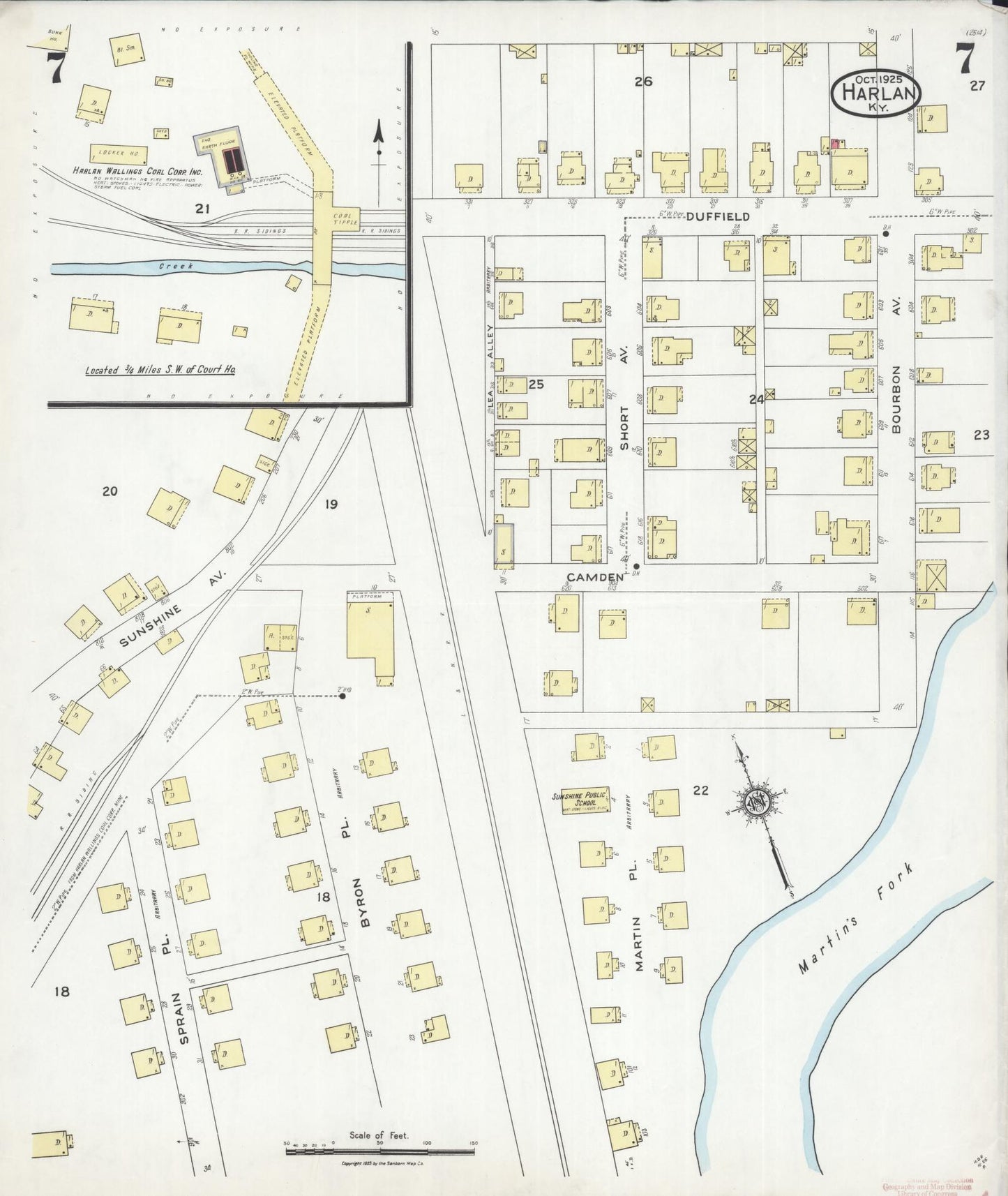 Sanborn Fire Insurance Map from Harlan, Harlan County, Kentucky (1925), Sheet #0007 - Complete Map Set gallery image, historic Sanborn map, vintage wall art, Kentucky Kentucky