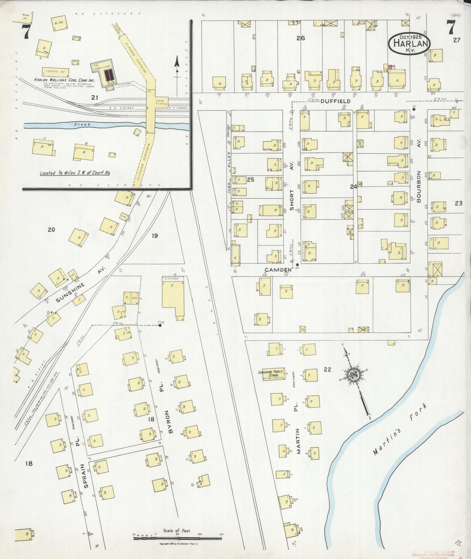 Sanborn Fire Insurance Map from Harlan, Harlan County, Kentucky (1925), Sheet #0007 - Complete Map Set gallery image, historic Sanborn map, vintage wall art, Kentucky Kentucky
