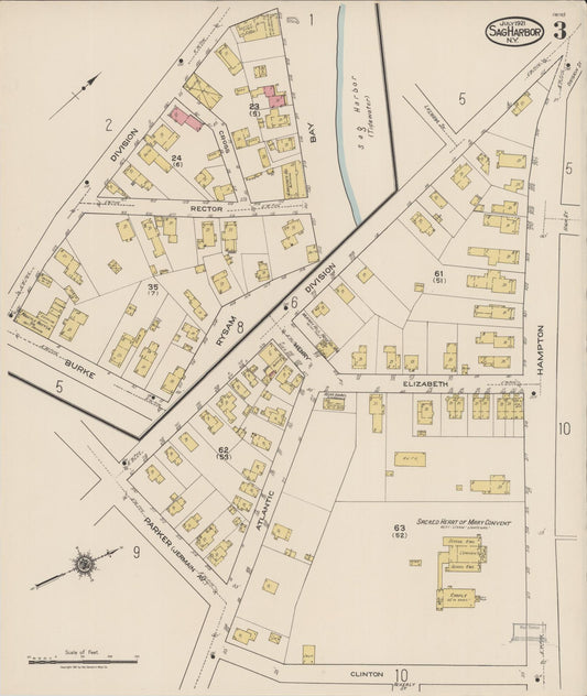 Sanborn Fire Insurance Map from Sag Harbor, Suffolk County, New York (1921), Sheet #0003 - Historic Sanborn Fire Insurance Map Print, vintage old map wall art, antique decor, genealogy gift, New York New York map