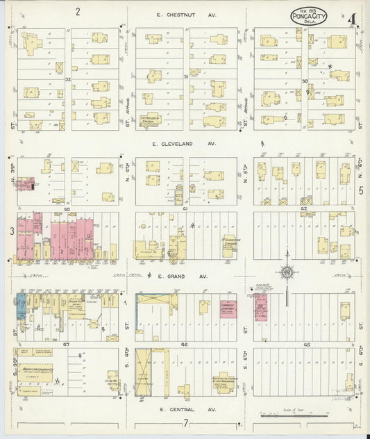 Sanborn Fire Insurance Map from Ponca City, Kay County, Oklahoma (1913), Sheet #0004 - Historic Sanborn Fire Insurance Map Print, vintage old map wall art, antique decor, genealogy gift, Oklahoma Oklahoma map