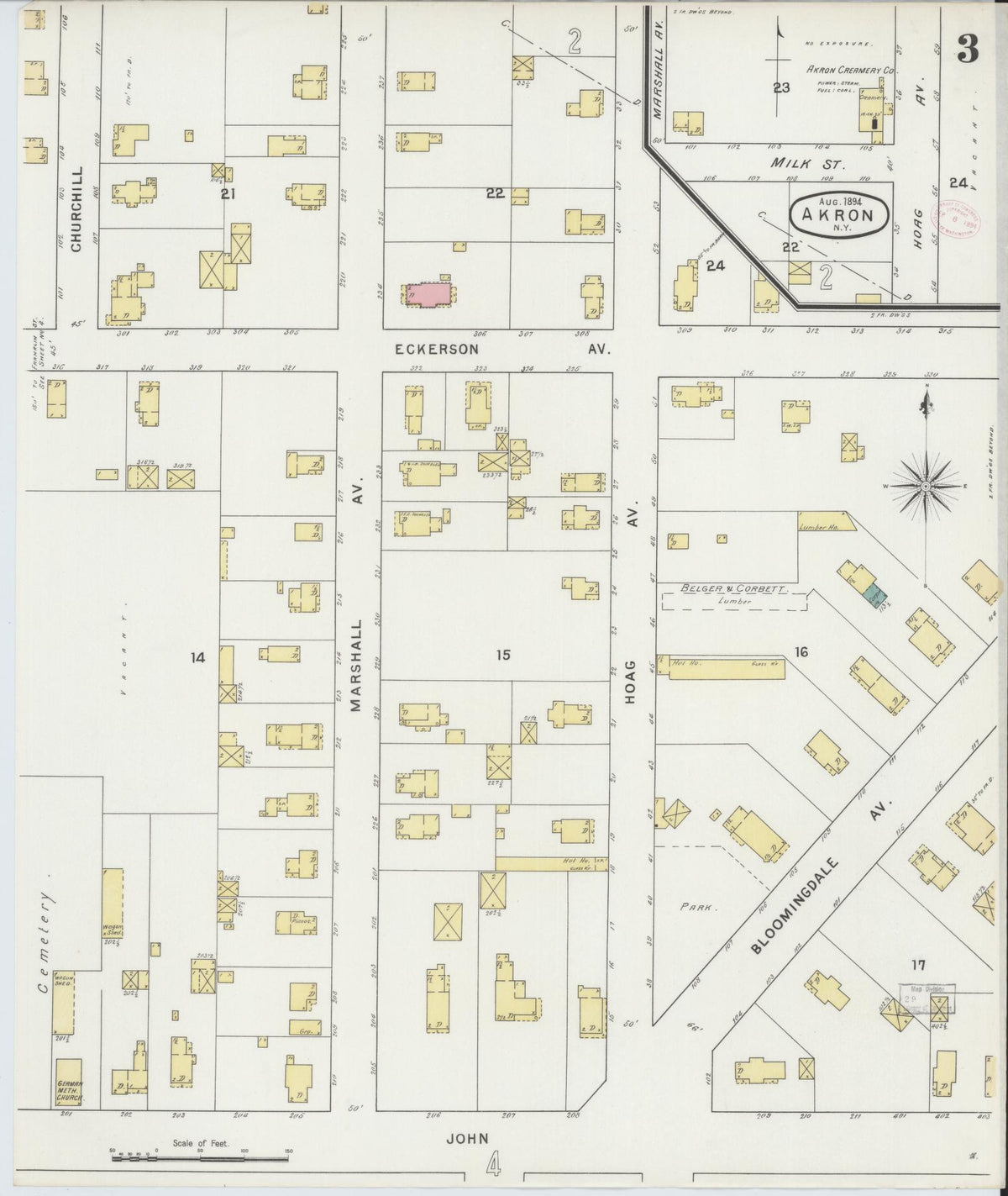 Sanborn Fire Insurance Map from Akron, Erie County, New York (1894), Sheet #0003 - Complete Map Set gallery image, historic Sanborn map, vintage wall art, New York New York
