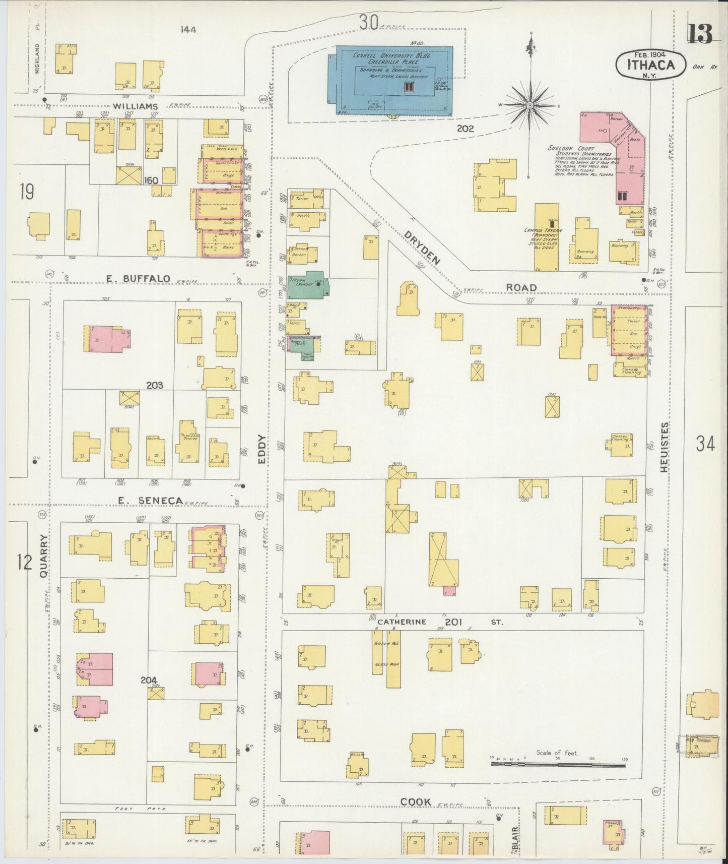 Sanborn Fire Insurance Map from Ithaca, Tompkins County, New York (1904), Sheet #0013 - Complete Map Set gallery image, historic Sanborn map, vintage wall art, New York New York