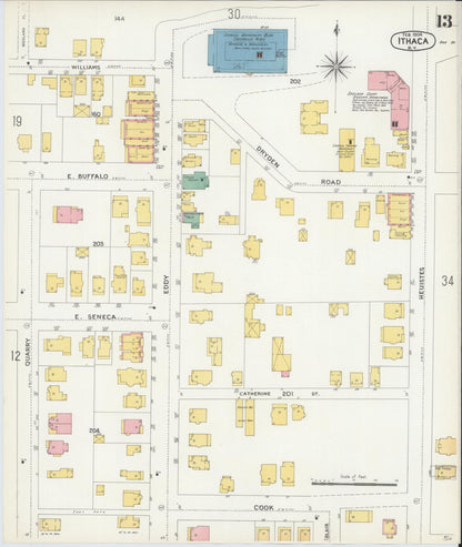 Sanborn Fire Insurance Map from Ithaca, Tompkins County, New York (1904), Sheet #0013 - Complete Map Set gallery image, historic Sanborn map, vintage wall art, New York New York