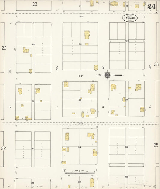 Sanborn Fire Insurance Map from La Grande, Union County, Oregon (1910), Sheet #0024 - Historic Sanborn Fire Insurance Map Print, vintage old map wall art, antique decor, genealogy gift, Oregon Oregon map