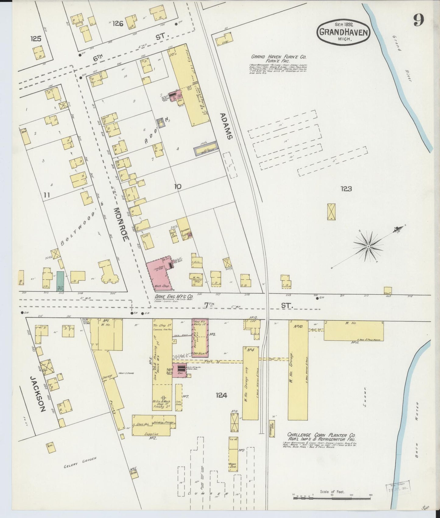 Sanborn Fire Insurance Map from Grand Haven, Ottawa County, Michigan (1892), Sheet #0009 - Complete Map Set gallery image, historic Sanborn map, vintage wall art, Michigan Michigan